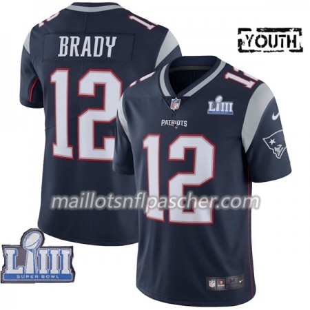 Maillot New England Patriots Tom Brady 12 Nike Bleu II 2019 Super Bowl LIII - Enfant